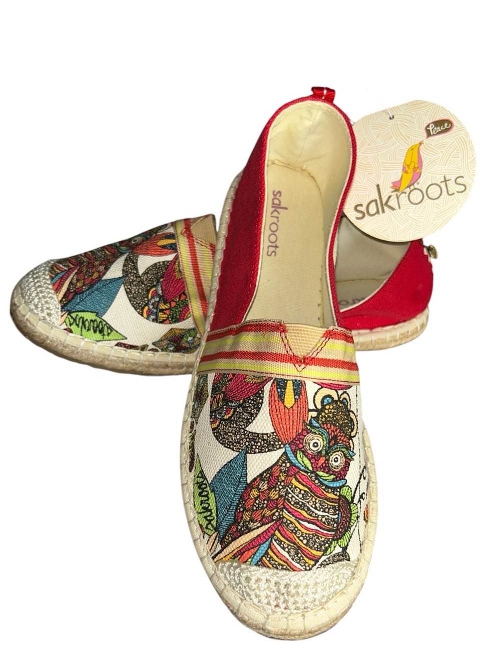 Sakroots Ella Spirit Desert Owl Red Print Espadrilles Size 9